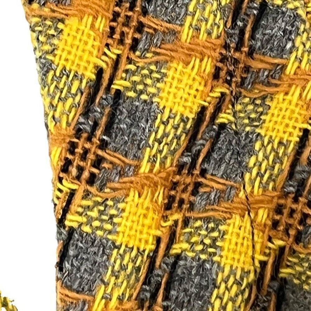 Womens Yellow Gray Tweed Plaid Open Style Vest Vintage Sleeveless Jacket sz M - Picture 2 of 16
